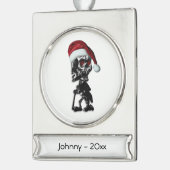 葉巻喫煙クリスマススケルトン シルバープレートバナーオーナメント (左)