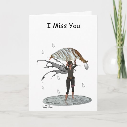 葉折りグリーティングカードを持つ男の子の雨の妖精 カード (正面)