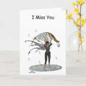 葉折りグリーティングカードを持つ男の子の雨の妖精 カード (黄色い花)