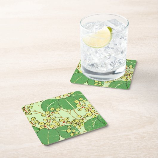 葉日本のフローラ植物絵柄 スクエアペーパーコースター (インサイチュ)