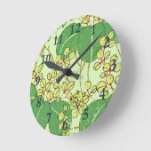 葉日本のフローラ植物絵柄 ラウンド壁時計 (傾斜)