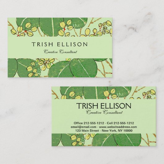 葉日本のフローラ植物絵柄 名刺 (正面/裏面)