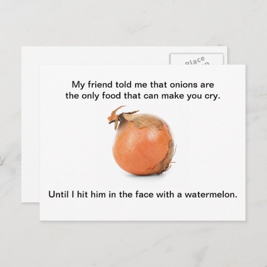 葉書おもしろい- 「友達が玉ねぎのことを言った。」 ポストカード (正面/裏面)