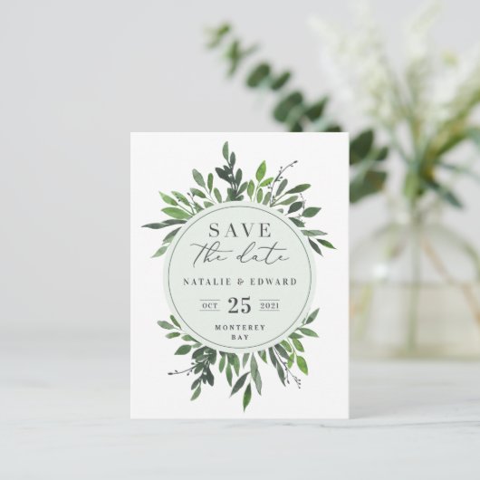 葉書を保存する葉の多い水彩写真 案内ポストカード (スタンド正面)