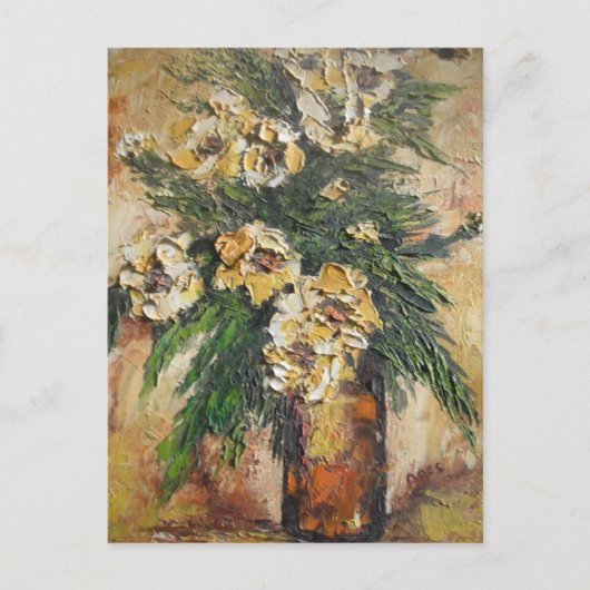 葉書アン絵画ヘイズの黄色い花が花瓶に ポストカード (正面)