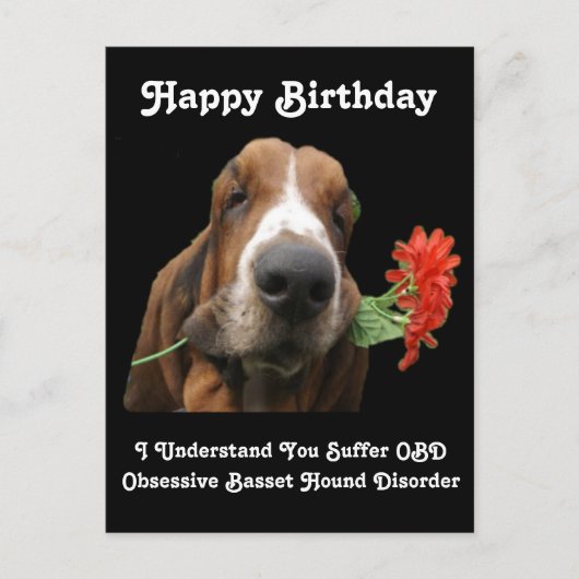 葉書ハッピーバースデーバセットハウンド花付 シーズンポストカード (正面)