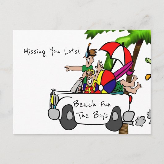 葉書ビーチ恋しく思おもしろいお前いっぱい！ ポストカード (正面)