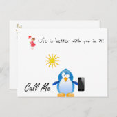 葉書ラブペンギン私を呼び出し、人生は良い ポストカード (正面/裏面)