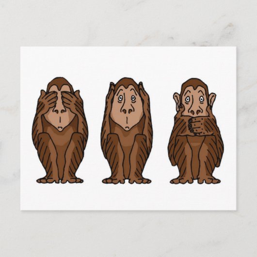 葉書3サル、悪を見ないで、悪を聞かないで… ポストカード (正面)