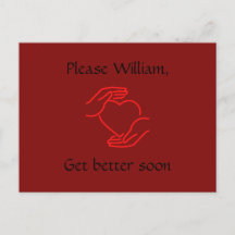 葉書：名前を付けて、早く良くなれ、赤いハート。