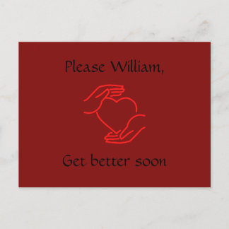 葉書：名前を付けて、早く良くなれ、赤いハート。 ポストカード