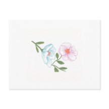 葉書、青とピンクのコスモスの花