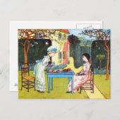 葉書: 2人ビクトリアンの女の子がアフタヌーンティー ポストカード (正面/裏面)