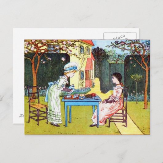 葉書: 2人ビクトリアンの女の子がアフタヌーンティー ポストカード (正面/裏面)