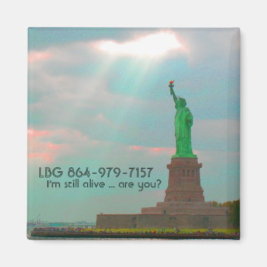 葉書、LBG 864-979-7157、私はまだ生きている…... マグネット (正面)