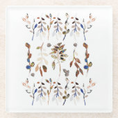 葉果実エレガント白ウォーターフローラ ガラスコースター (正面)