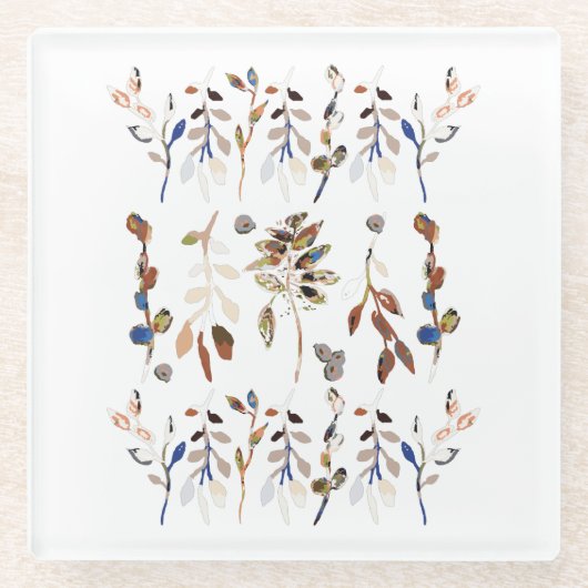 葉果実エレガント白ウォーターフローラ ガラスコースター (正面)