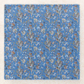 葉果実ブルーエレガントウォーターフローラ ガラスコースター (正面)