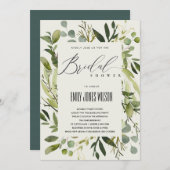 葉枠緑葉水彩ブライダルシャワー 招待状 (正面/裏面)