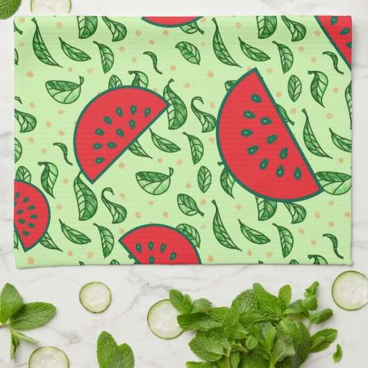 葉柄とスイカ キッチンタオル (折り畳み)