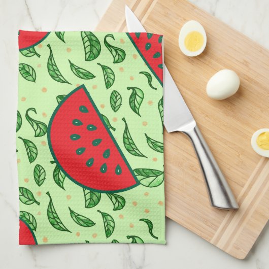 葉柄とスイカ キッチンタオル (四つ折り)