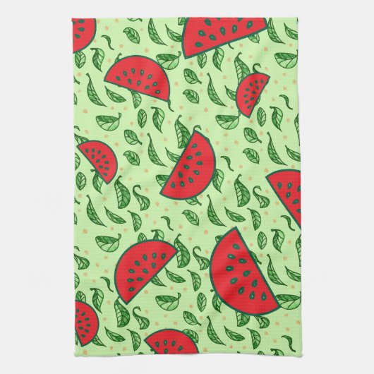 葉柄とスイカ キッチンタオル (縦)