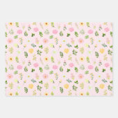 葉柄のピンクと黄色の花 ラッピングペーパーシート (正面2)