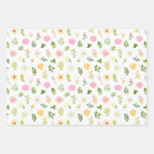 葉柄のピンクと黄色の花 ラッピングペーパーシート (正面)