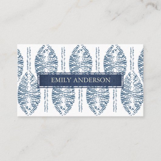 葉柄オーガニックインジゴブルー絞り染めろうけつ染め 名刺 (正面)