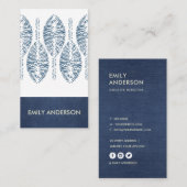 葉柄オーガニックインジゴブルー絞り染めろうけつ染め 名刺 (正面/裏面)