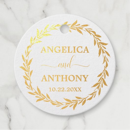 葉植物学リースの結婚金ゴールドありがとう フェイバータグ (正面)