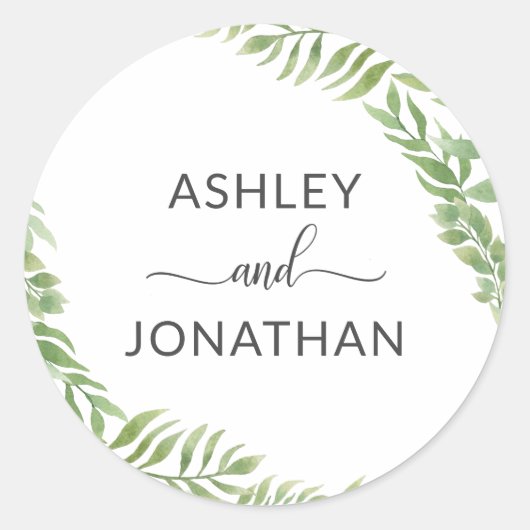 葉植物性リースの結婚白いラベル ラウンドシール (正面)