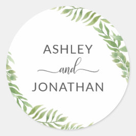 葉植物性リースの結婚白いラベル ラウンドシール