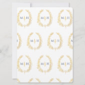 葉楕円ラインアート結婚の金ゴールドネイビーブルー白 招待状 (裏面)