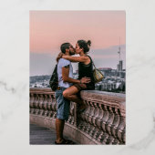 葉楕円形のラインアートの結婚フォトバーガンディ赤い金ゴールド 箔招待状 (裏面)