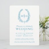 葉楕円形のラインアート結婚のアクアティール(緑がかった色)と白 招待状 (スタンド正面)