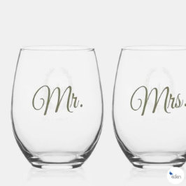 葉楕円形のラインアート結婚のオリーブグリーン ステムなしワイングラス