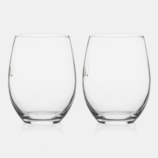 葉楕円形のラインアート結婚のオリーブグリーン ステムなしワイングラス (右)