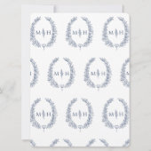 葉楕円形のライン結婚アートのネイビー・ブルーとホワイト 招待状 (裏面)