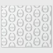葉楕円形モノグラムスケッチダークグレー上の白 ラッピングペーパー (フラット)
