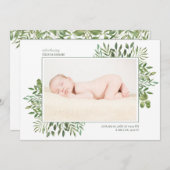 葉水彩フォトコラージュ生まれたばかりの誕生 案内状 (正面/裏面)