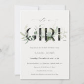 葉状のシダ多肉女の子の赤ちゃんシャワー招待状 サンキューカード (正面)