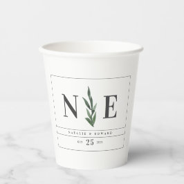 葉状の水色フローラモノグラム結婚ズ 紙コップ