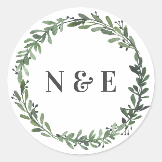 葉状の水色フローラ結婚の名前のシール ラウンドシール (正面)