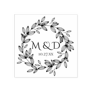 葉状リースモノグラム結婚ズ ラバースタンプ