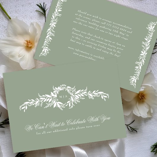 葉状リース詳細エレガントセージ結婚グリーン エンクロージャーカード