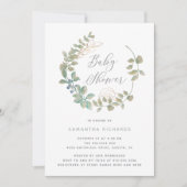 葉状リース | 植物性ベビーシャワー付き金ゴールド 招待状 (正面)