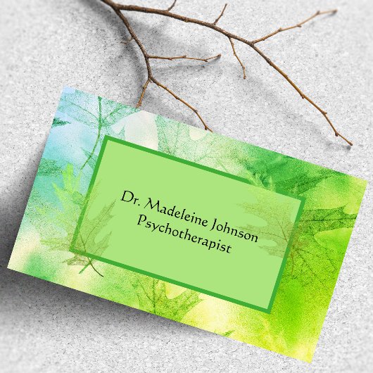 葉状精神療法士カウンセラーグリーンブルー自然 名刺