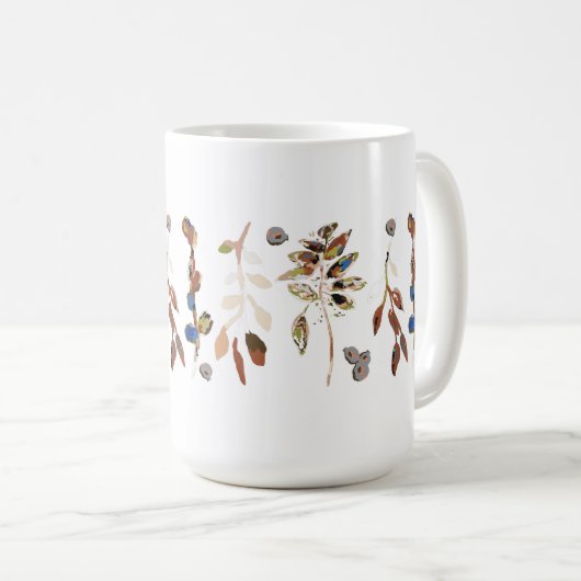 葉白エレガント水色フローラ コーヒーマグカップ (正面右)