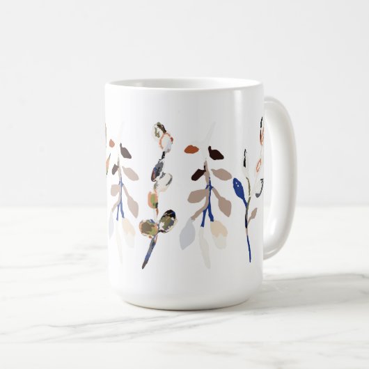 葉白エレガント水色フローラ コーヒーマグカップ (正面右)